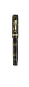 Long Island #97 sea green pearl celluloid fountain pen and mechanical pencil set with three gold-filled bands.